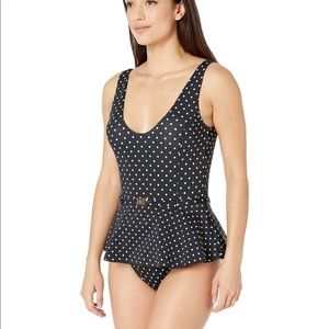 Ralph Lauren Pin Dot Peplum swim Suit